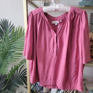 Loft Berry / Magenta 3/4 Sleeve Henley 3/4 Sleeve Fall Top - Women's Size Small